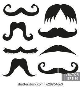 Vector set of mustache. Black. Isolated on white background.