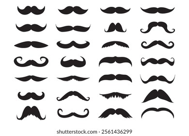 Vector set of mustache silhouettes isolated white background