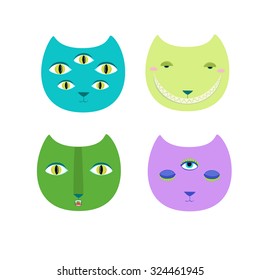 Vector set with muzzles of cats