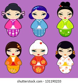 Vector set N 1 of cute kokeshi dolls