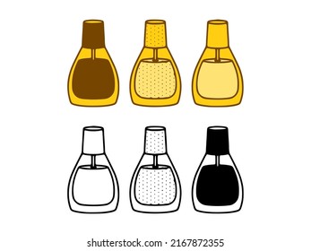 Vector set of nail polishes in doodle style on white background. Cosmetics hand drawn clip art.