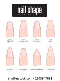 Vector set nail shape visual guide. Isolatedn on white background.