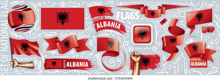 Vector set of the national flag of Albania in various creative designs