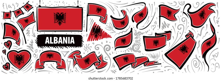 Vector set of the national flag of Albania in various creative designs