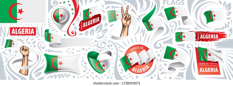 Vector set of the national flag of Algeria in various creative designs