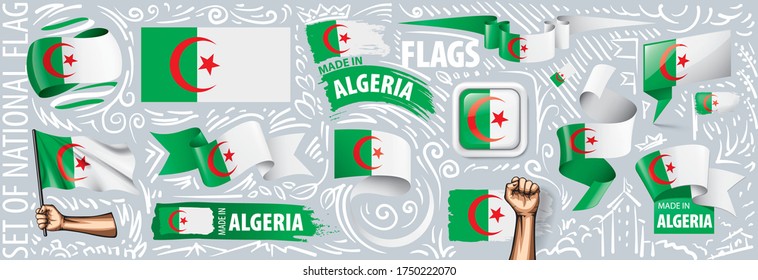 Conjunto de vectores de la bandera nacional de Argelia en varios diseños creativos