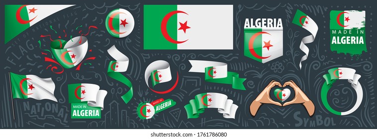 Vector set of the national flag of Algeria in various creative designs