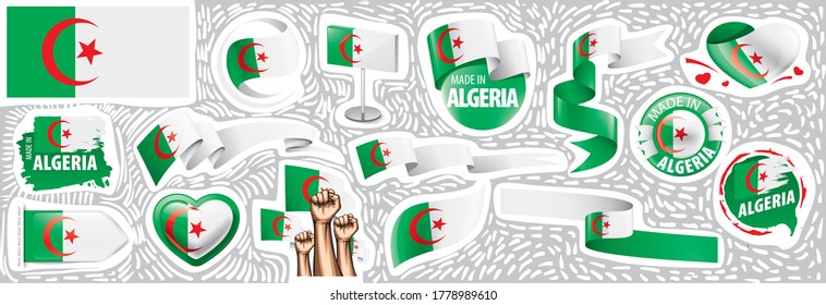Conjunto de vectores de la bandera nacional de Argelia en varios diseños creativos