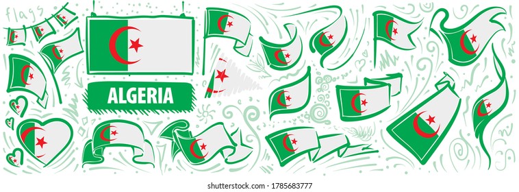 Conjunto de vectores de la bandera nacional de Argelia en varios diseños creativos