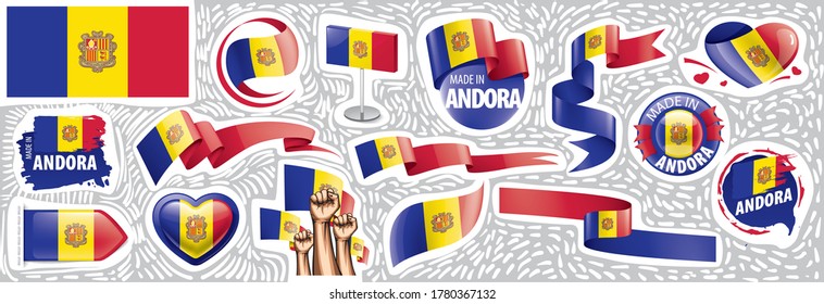 Vector set of the national flag of Andorra in various creative designs