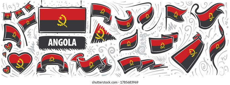 Vector set of the national flag of Angola in various creative designs