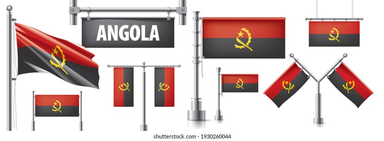 Vector set of the national flag of Angola in various creative designs