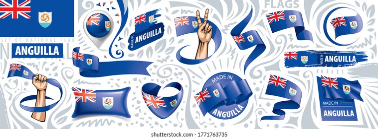 Conjunto de vectores de la bandera nacional de Anguila en varios diseños creativos