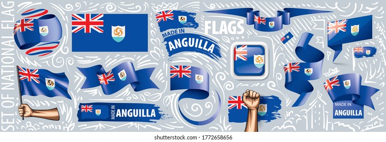 Vector set of the national flag of Anguilla in various creative designs