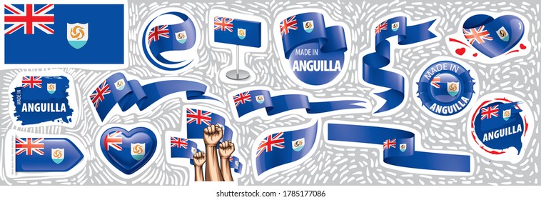 Conjunto de vectores de la bandera nacional de Anguila en varios diseños creativos