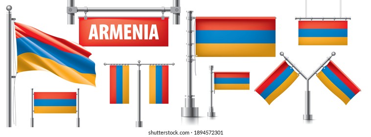 Vektorset der Nationalflagge Armeniens in verschiedenen kreativen Designs