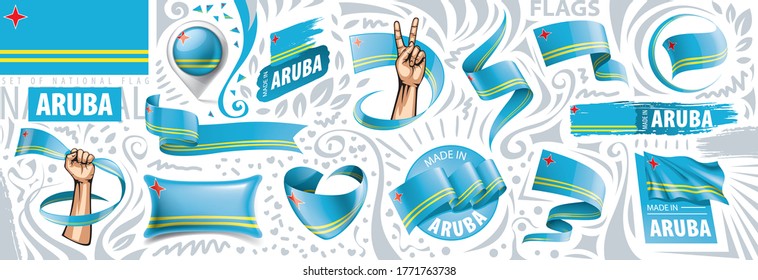 Vektorset der Nationalflagge von Aruba in verschiedenen kreativen Designs
