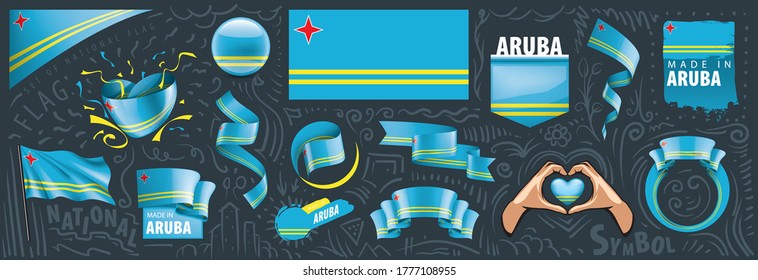 Conjunto de vectores de la bandera nacional de Aruba en varios diseños creativos