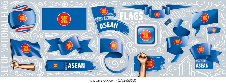 Vector set of the national flag of ASEAN in various creative designs