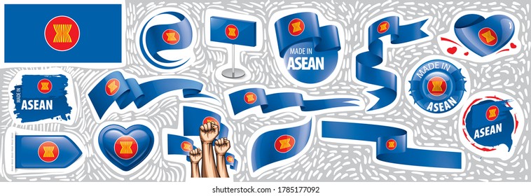 Vector set of the national flag of ASEAN in various creative designs