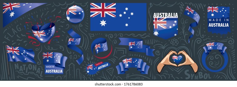 Vektorset der Nationalflagge Australiens in verschiedenen kreativen Designs