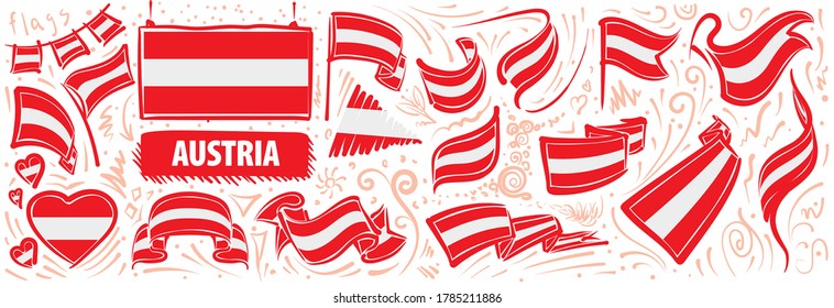 Vector set of the national flag of Austria in various creative designs