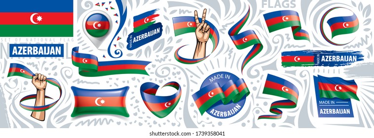 Vector set of the national flag of Azerbaijan in various creative designs