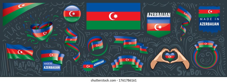 Conjunto de vectores de la bandera nacional de Azerbaiyán en varios diseños creativos