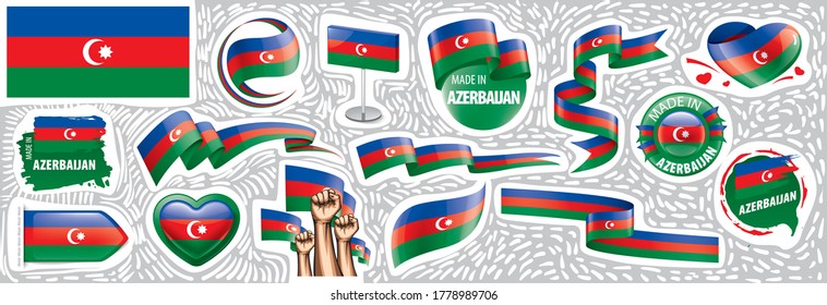 Vector set of the national flag of Azerbaijan in various creative designs