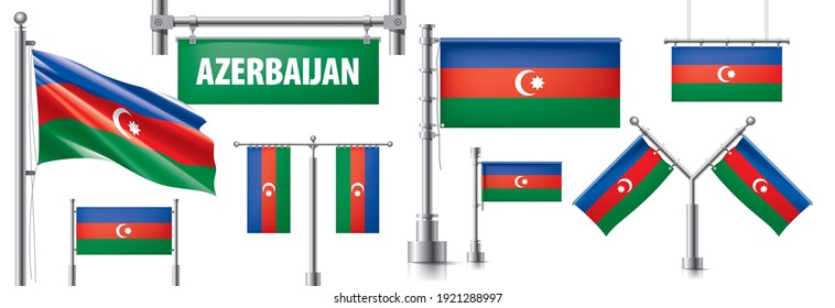 Conjunto de vectores de la bandera nacional de Azerbaiyán en varios diseños creativos