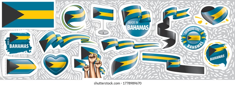 Vector set of the national flag of Bahamas in various creative designs