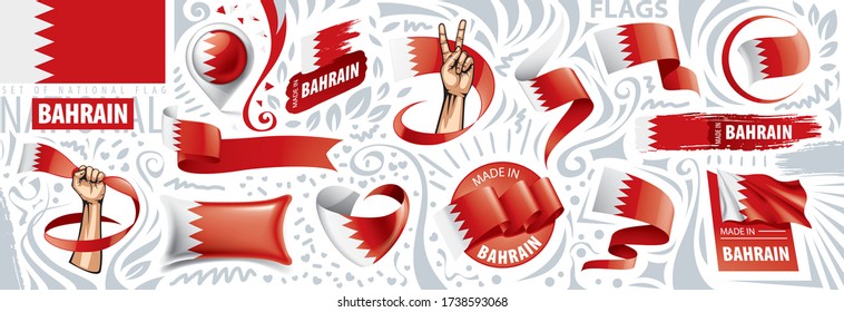 Conjunto de vectores de la bandera nacional de Bahréin en varios diseños creativos