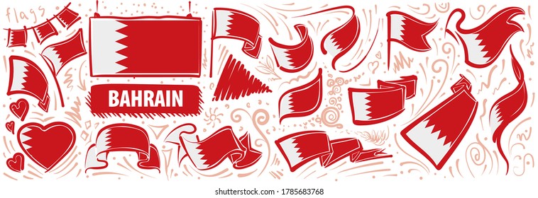 Vector set of the national flag of Bahrain in various creative designs