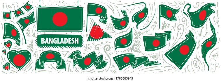 Vector set of the national flag of Bangladesh in various creative designs