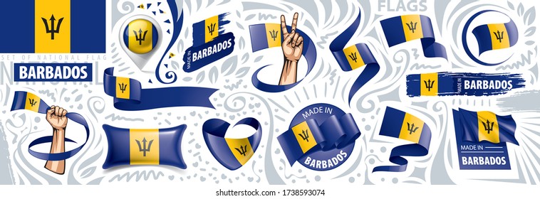 Conjunto de vectores de la bandera nacional de Barbados en varios diseños creativos