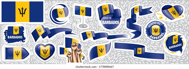 Vektorset der Nationalflagge von Barbados in verschiedenen kreativen Designs