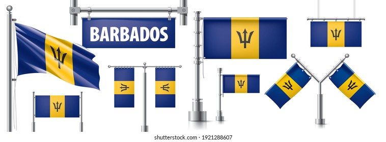 Vector set of the national flag of Barbados in various creative designs