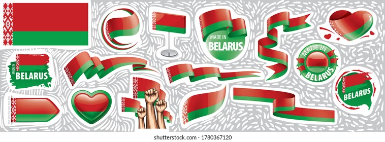 Vektorset der Nationalflagge von Belarus in verschiedenen kreativen Designs