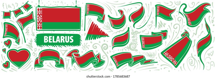 Vector set of the national flag of Belarus in various creative designs