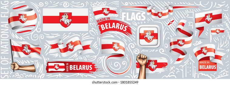 Vector set of the national flag of Belarus in various creative designs