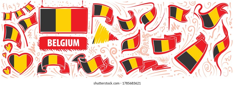 Vektorset der Nationalflagge Belgiens in verschiedenen kreativen Designs