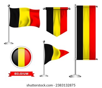 conjunto de vectores de la bandera nacional de bélgica en diversos diseños creativos