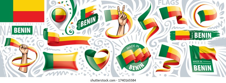 Conjunto de vectores de la bandera nacional de Benín en varios diseños creativos