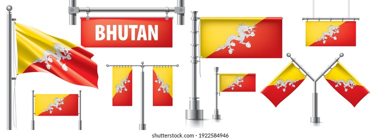 Vector set of the national flag of Bhutan in various creative designs