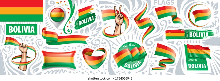 Conjunto de vectores de la bandera nacional de Bolivia en varios diseños creativos