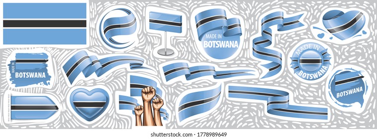 Conjunto de vectores de la bandera nacional de Botsuana en varios diseños creativos