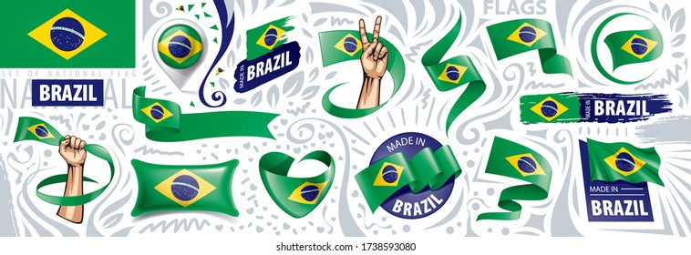 Vector set of the national flag of Brazil in various creative designs