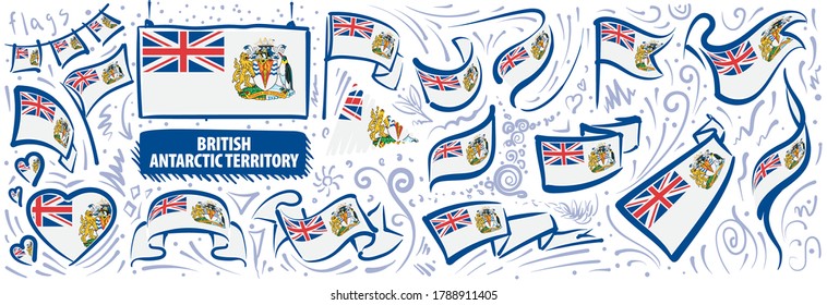 Conjunto de vectores de la bandera nacional del Territorio Antártico Británico