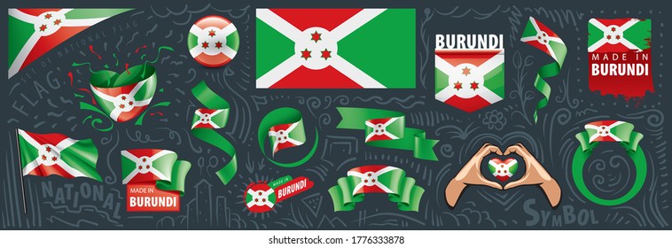 Conjunto de vectores de la bandera nacional de Burundi en varios diseños creativos