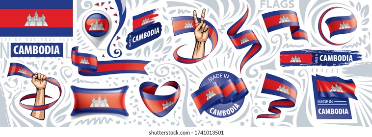 Vector set of the national flag of Cambodia in various creative designs